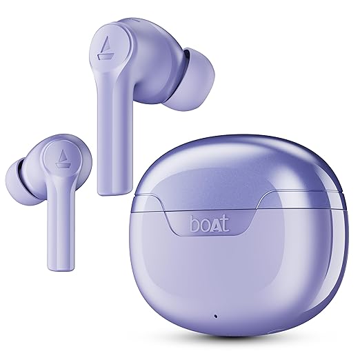 Boat Airdopes 300, Cinematic Spatial Audio, 50H Battery, 4Mic AI ENx, Fast Charge, App Support, Low Latency, IPX4, v5.3 Bluetooth Earbuds, TWS in Ear Earbuds Wireless Earphones with mic (Purple Haze) - Image 2