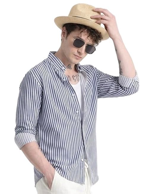 U TURN Men's Cotton Casual Printed Striped Stylish Latest Shirt for Men - Image 2