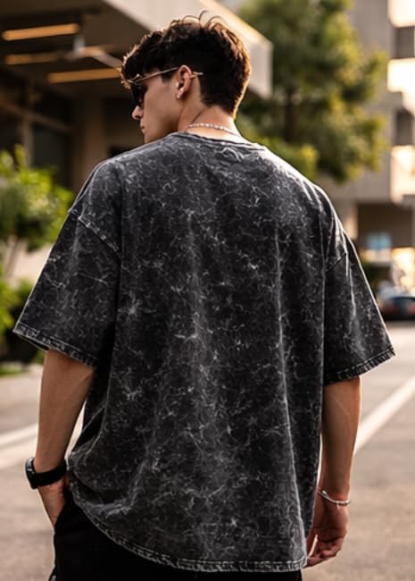 boffi ... 100% Cotton Oversized T-Shirt Unisex Drop Shoulder Dye Washed Street Look Black Pack of 1 - Image 2